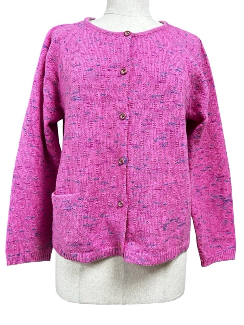 Gudrun Sjöden 100% Wool Pink Speckled Cardigan Sweater Lagenlook Size Medium
